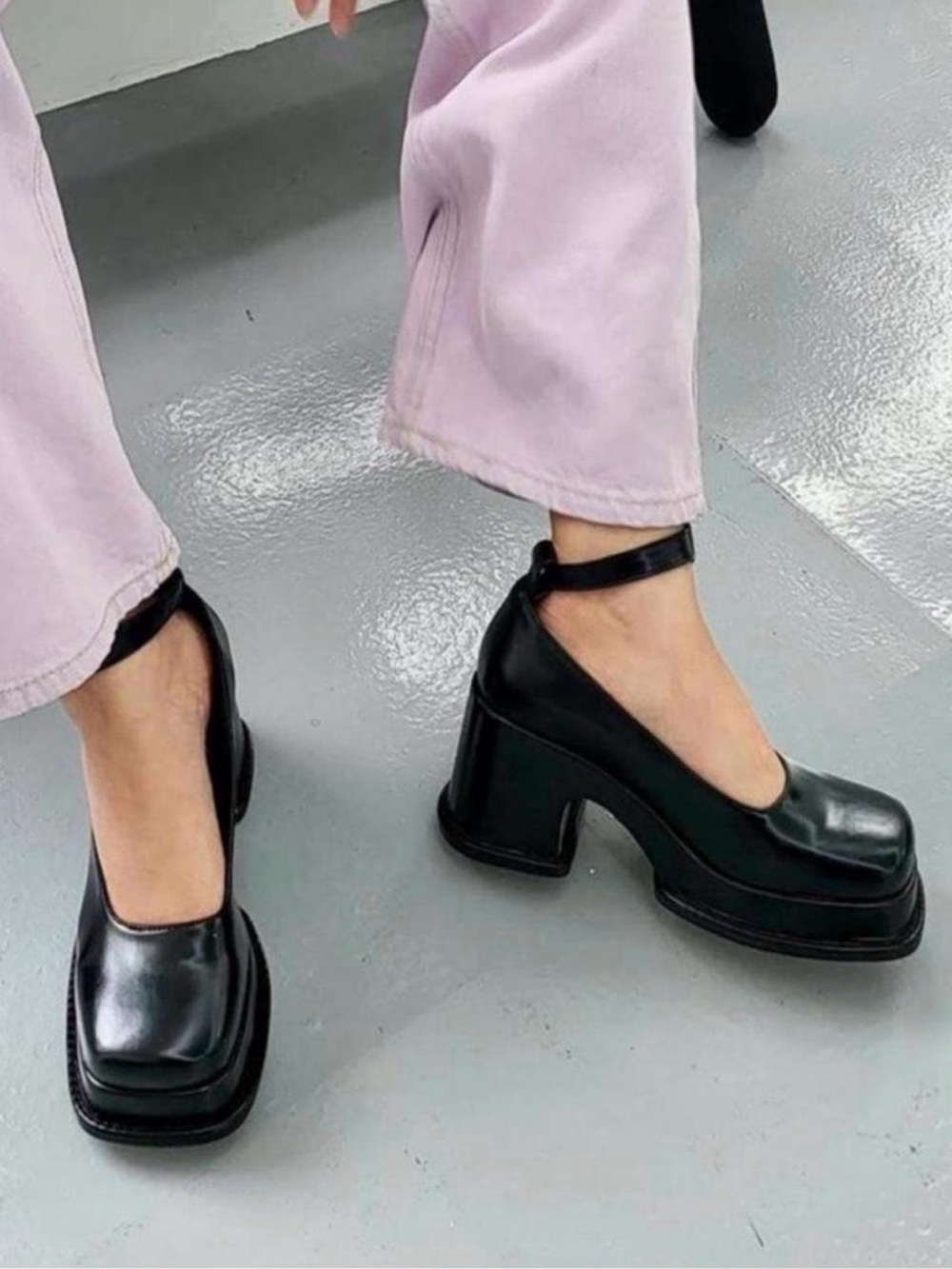 Shop Pêche Women's Black Platform Mary Jane Heels with Ankle Strap